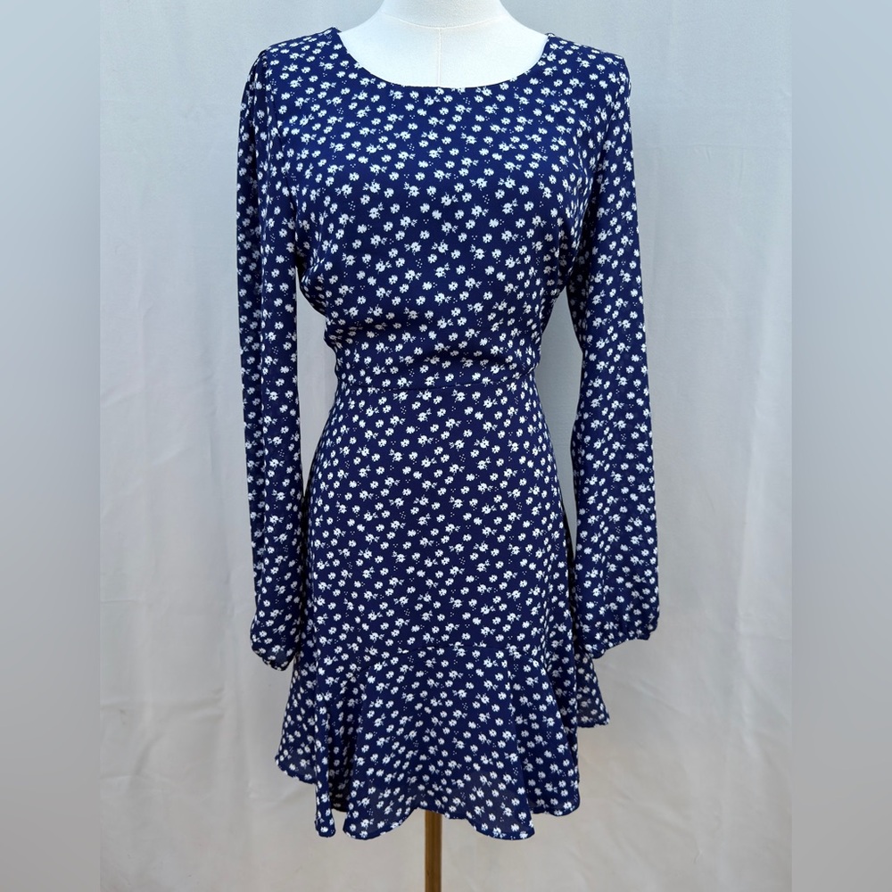 Francesca’s Trixxi Blue Floral Mini Dress Long Sleeve Fit & Flare NWT Size M